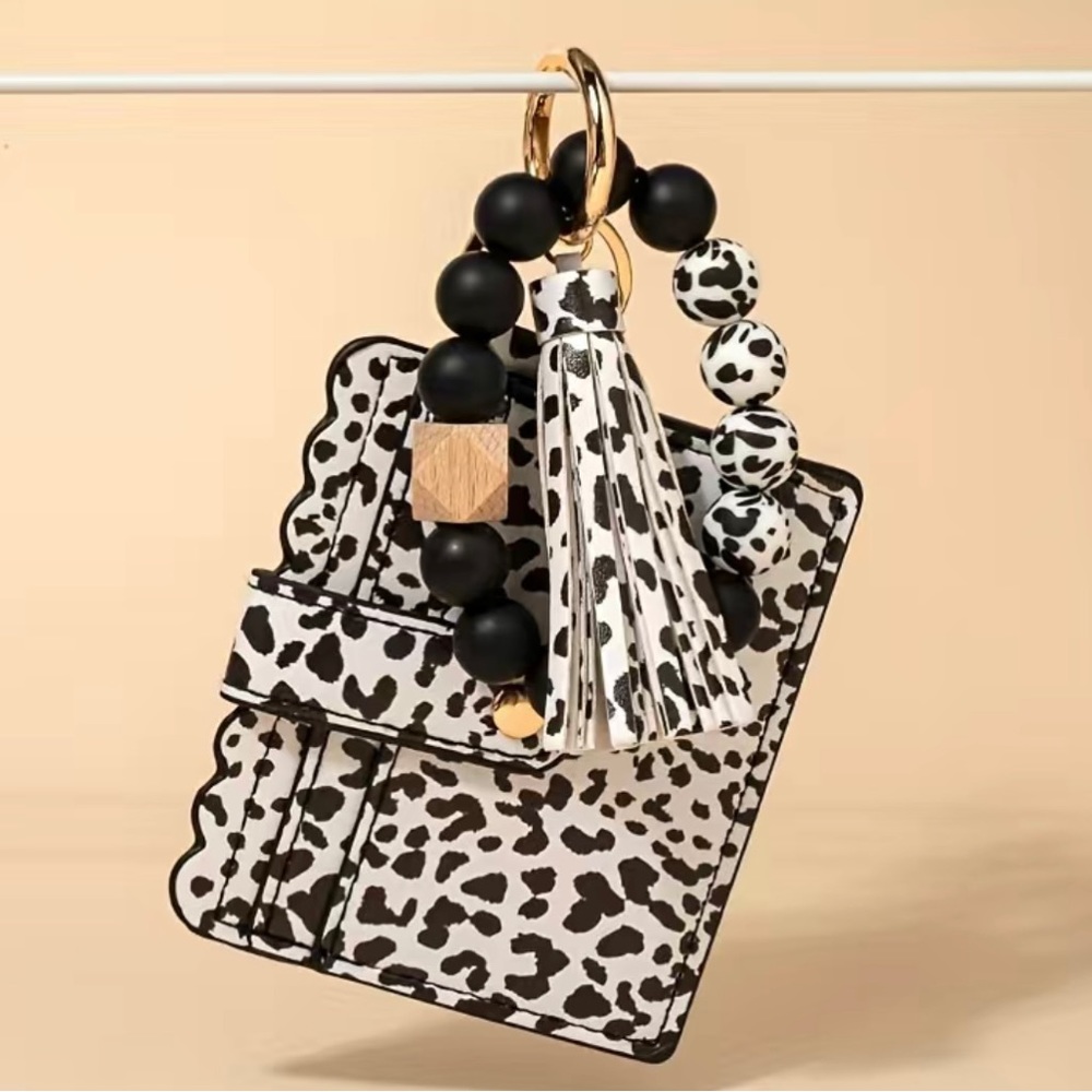 Brand New Black Leopard Tassel Silicone Bracelet Cardholder-Wallet Keychain - Picture 3 of 6